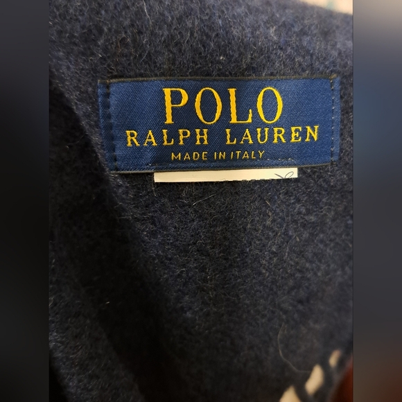 Vintage Polo Ralph Lauren Navy Wool Unisex Warm Winter Casual Scarf w/ Fringe - Picture 8 of 8